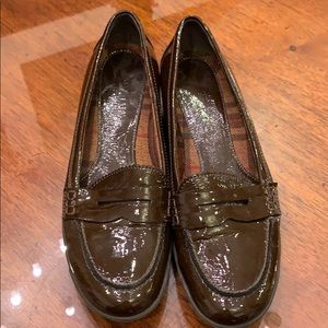 Aquatalia brown patent leather penny loafers